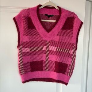 English Factory Pink and Red Plaid V-Neck Sweater Vest